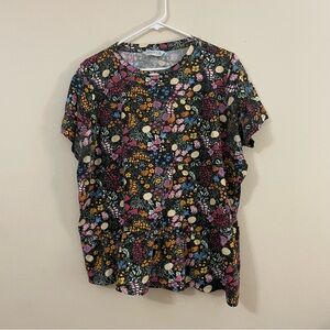 Compania Fantastica shirt Women’s 1X black with flowers top cl